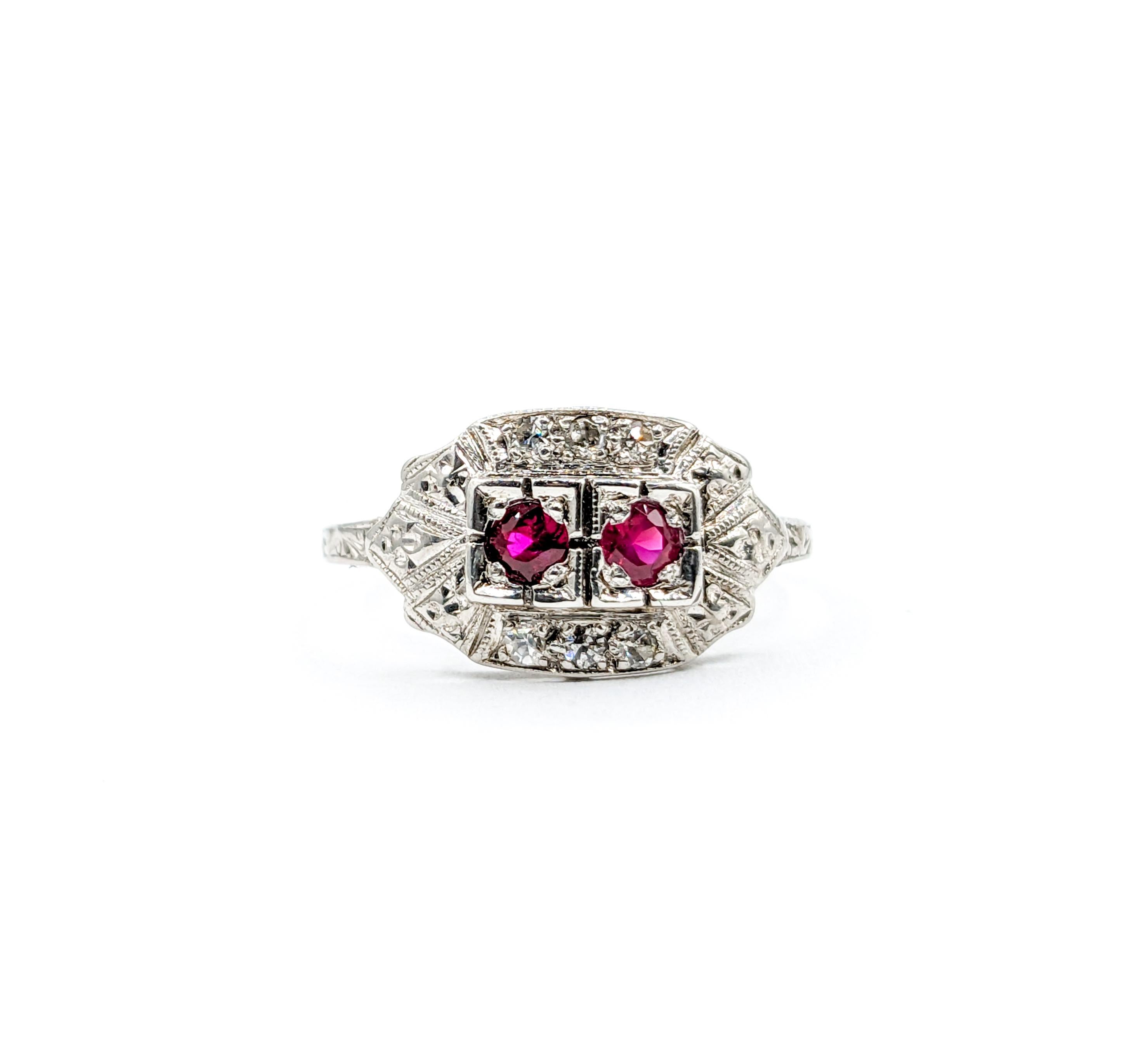 Antique Ruby & Diamond Ring in Platinum For Sale 3