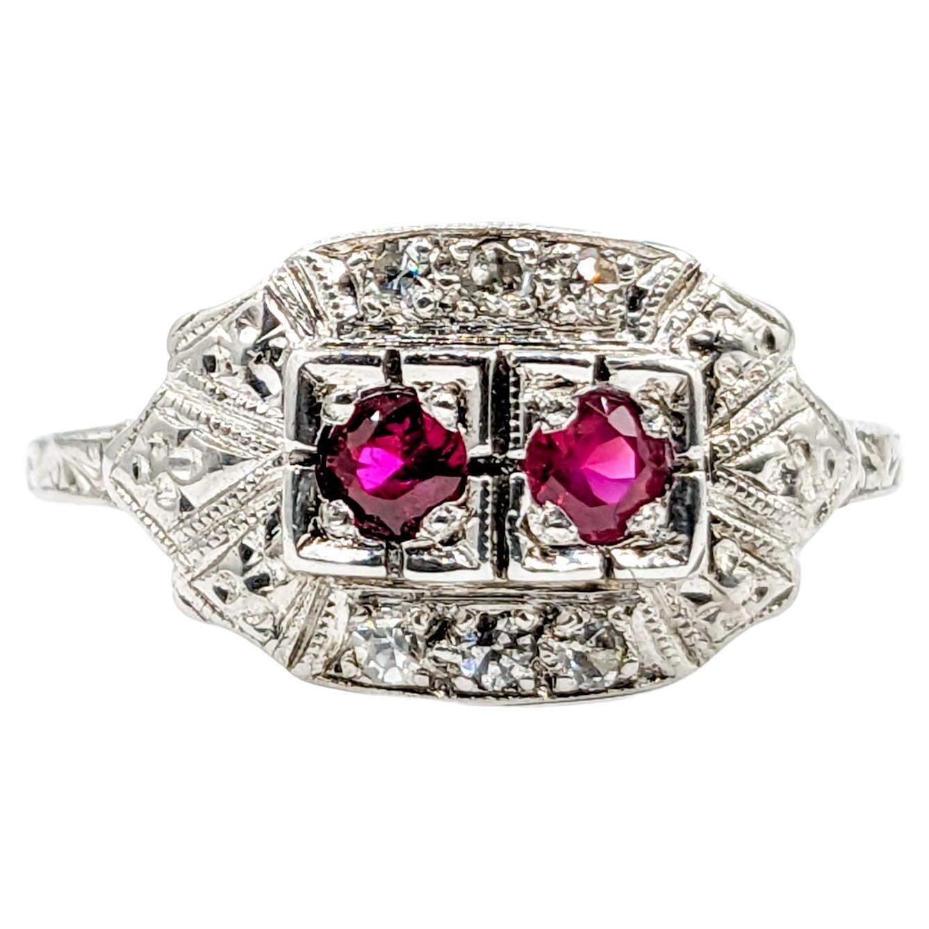 Antique Ruby & Diamond Ring in Platinum For Sale