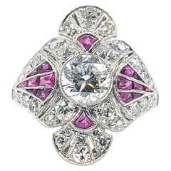 Antique Ruby & Diamond Scalloped Cross Ring in Platinum