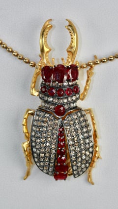 Antique Ruby Diamond Scarab Brooch Pendant