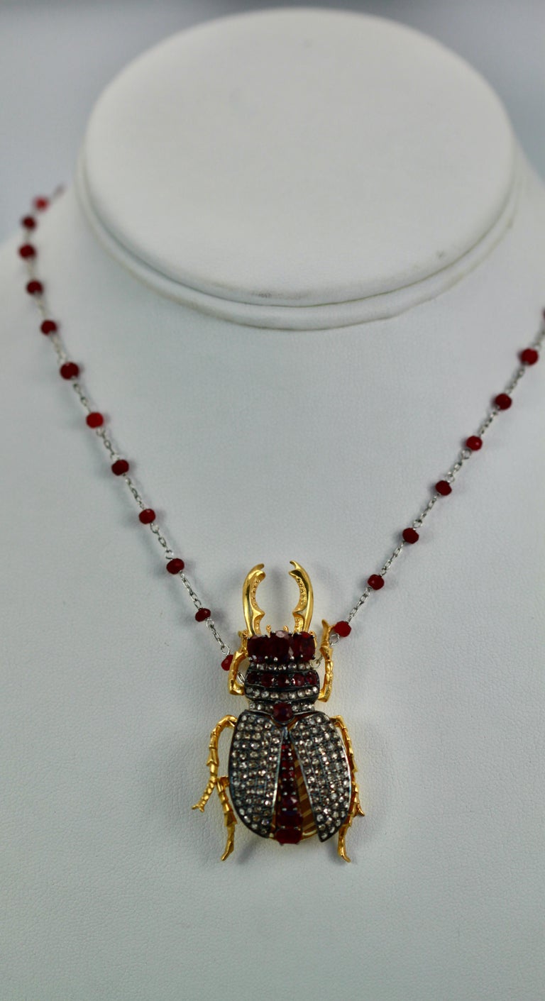 Antique Ruby Diamond Scarab Brooch Pendant For Sale at 1stDibs