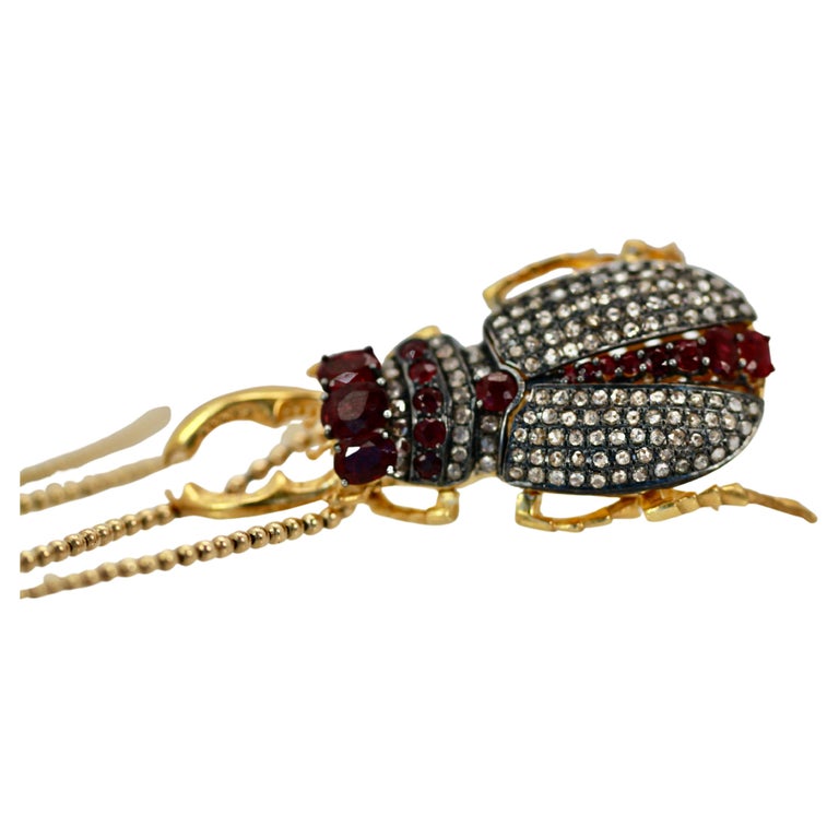 Antique Ruby Diamond Scarab Brooch Pendant For Sale at 1stDibs