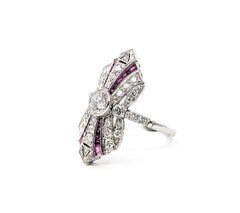 Antique Ruby & Diamond Shield Ring in Platinum