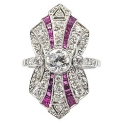 Antique Ruby & Diamond Shield Ring in Platinum