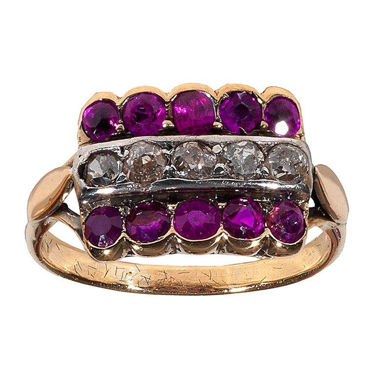 Antique Ruby Diamond Silver Gold Ring For Sale at 1stDibs