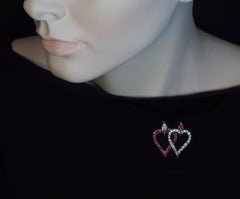 Antique Ruby Diamond Twin Heart Brooch