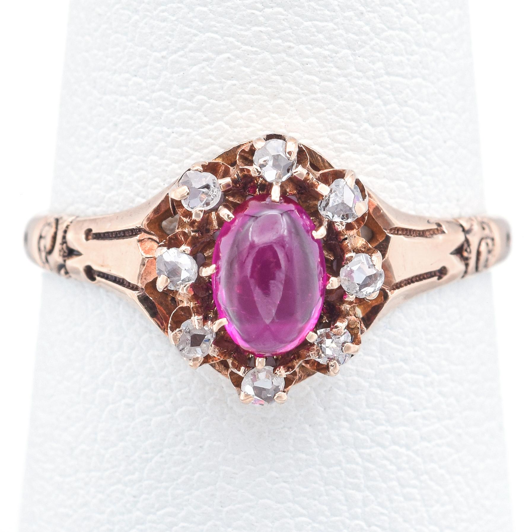 Weight: 1.9 Grams
Stone: Ruby (6x4 mm) & Accent Diamond (1.6-1.75 mm)
Face of Ring: 19.5 x 10.5 x 6.0 mm
Size: 7
Hallmark: 10K Tested

ITEM #:BR-1078-101823-01