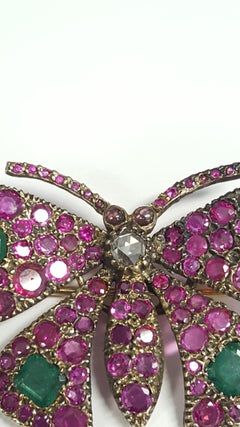 Antique Ruby, Emerald, Diamond Butterfly Brooch