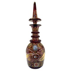 Antique Ruby Enamelled Glass Decanter, Bohemian for Islamic Market, 19th Century