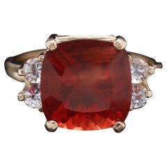 Art Deco 7.15 CT Certified Natural Ruby and Diamond Engagement Ring in 18K Gold