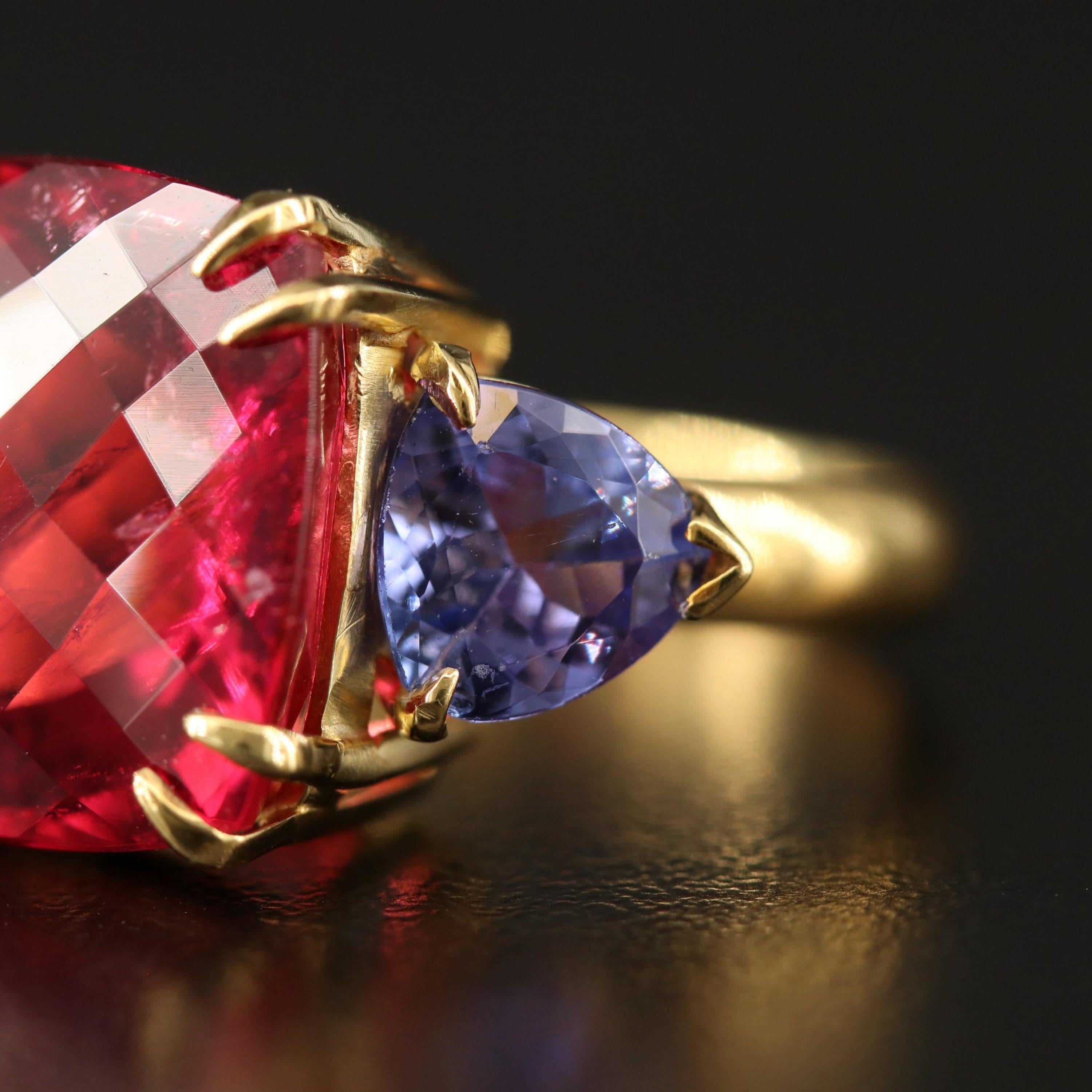 For Sale:  7 CT Natural Ruby Tanzanite Engagement Ring in 18K Gold, Antique Cocktail Ring 4