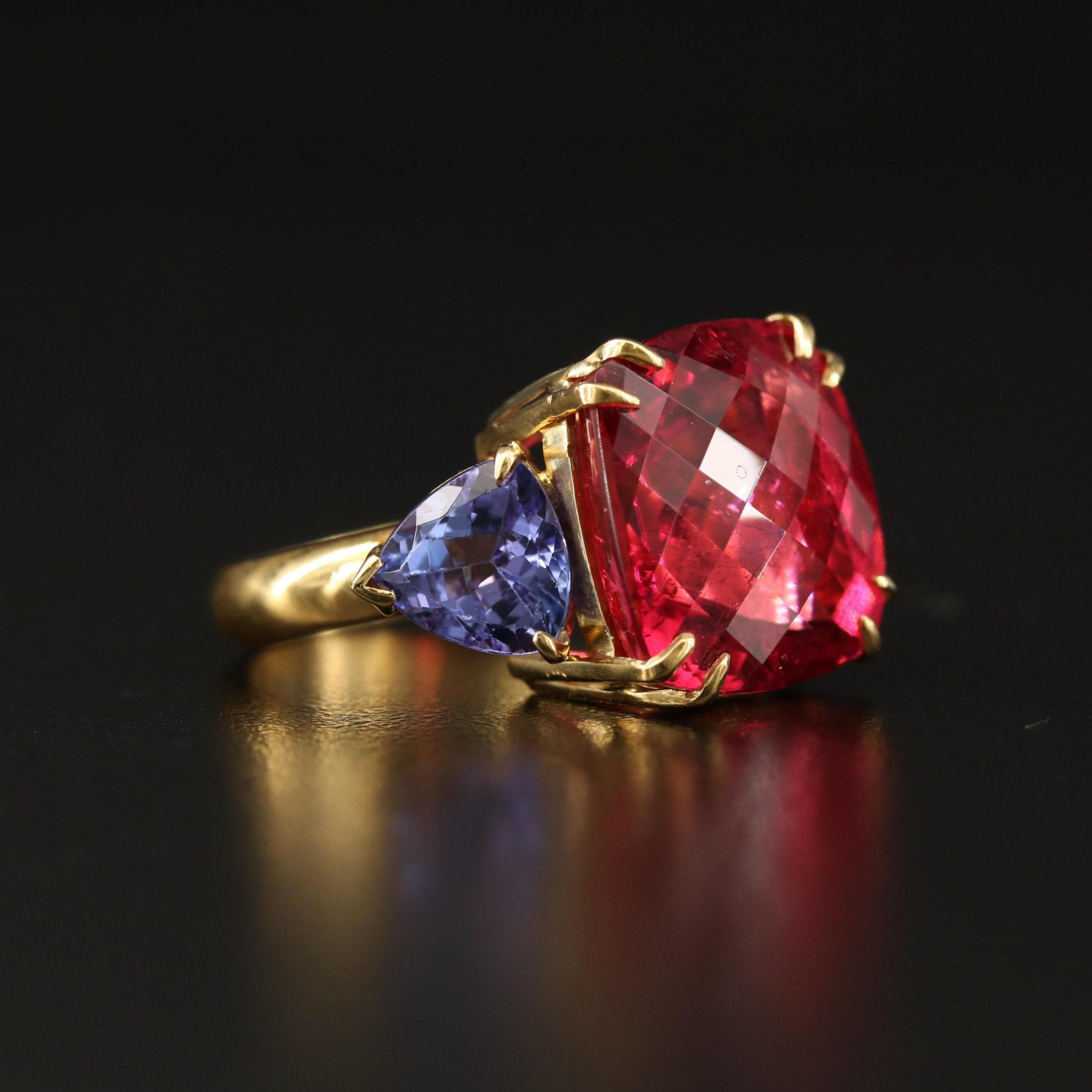 For Sale:  7 CT Natural Ruby Tanzanite Engagement Ring in 18K Gold, Antique Cocktail Ring 3