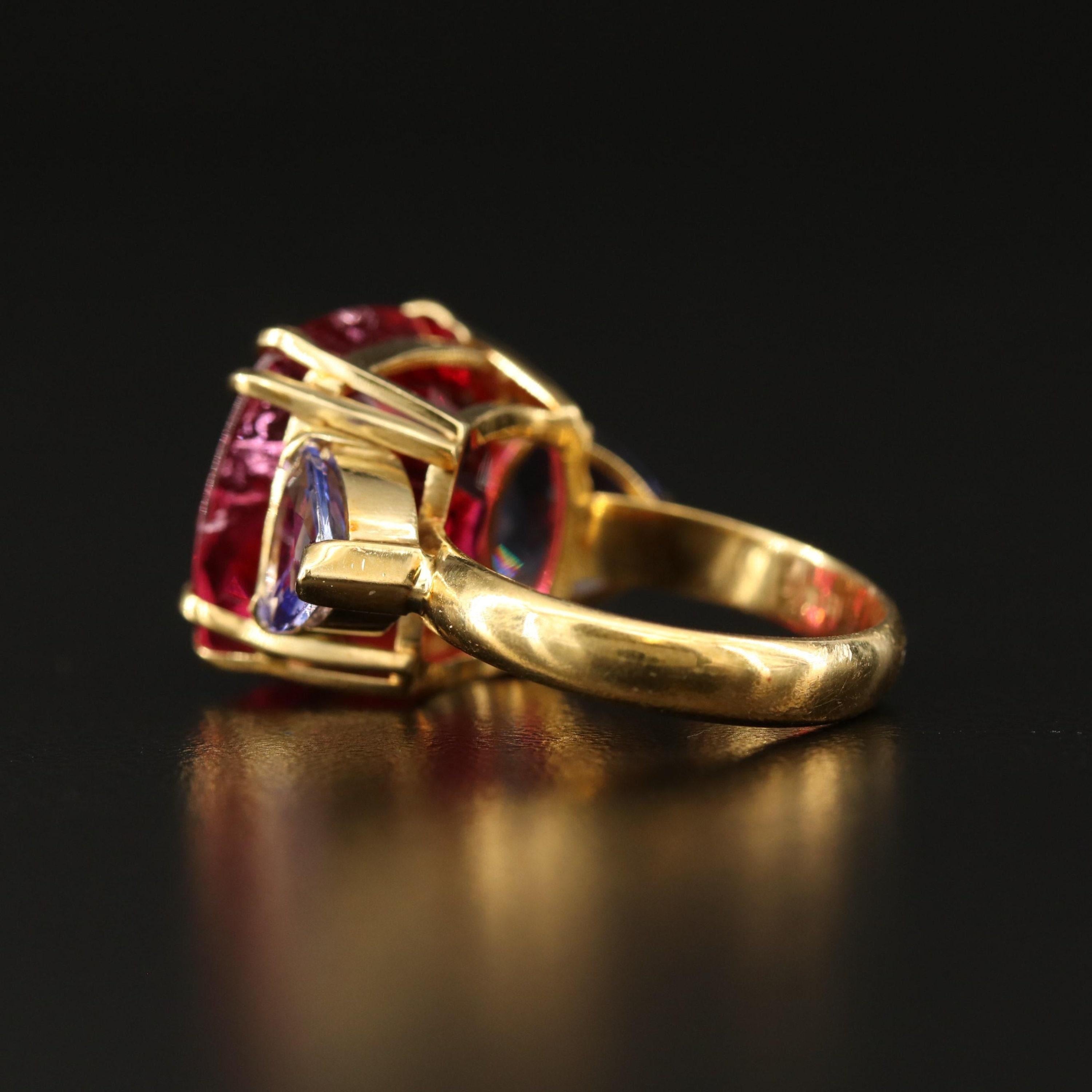 For Sale:  7 CT Natural Ruby Tanzanite Engagement Ring in 18K Gold, Antique Cocktail Ring 5