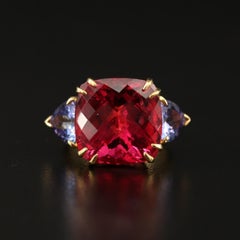 7 CT Natural Ruby Tanzanite Engagement Ring in 18K Gold, Antique Cocktail Ring
