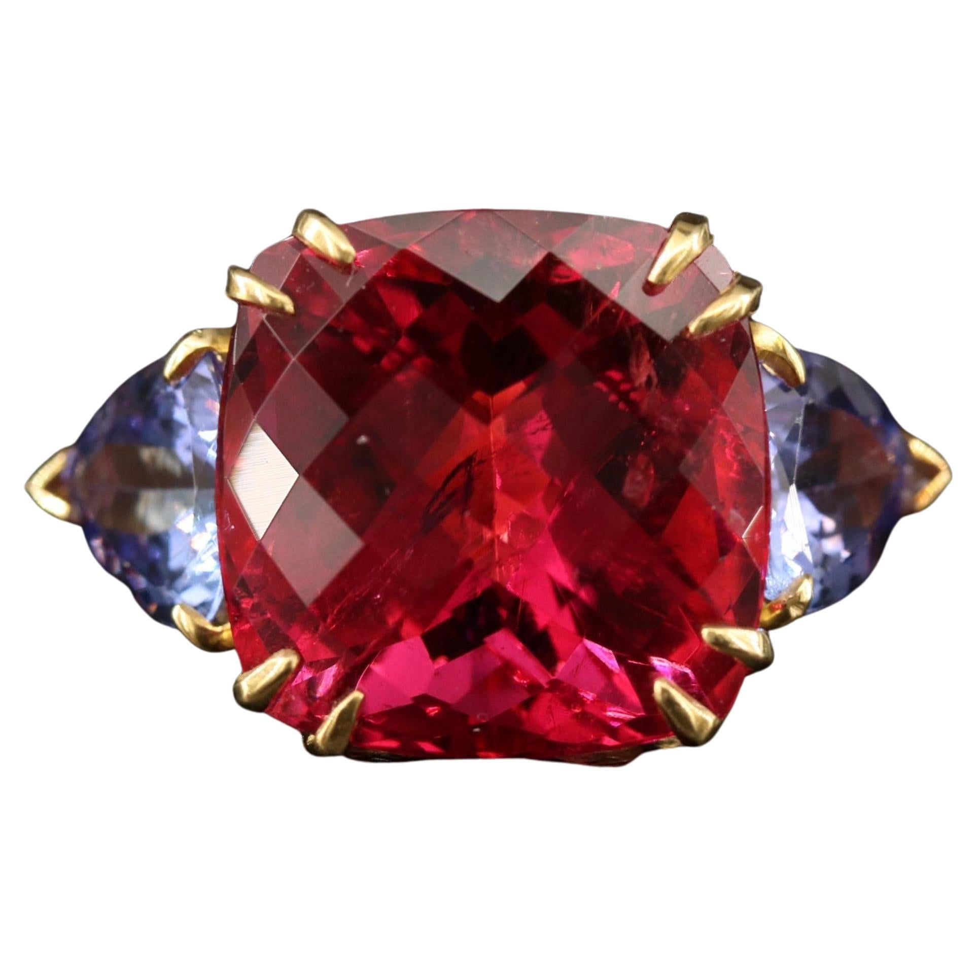 For Sale:  7 CT Natural Ruby Tanzanite Engagement Ring in 18K Gold, Antique Cocktail Ring
