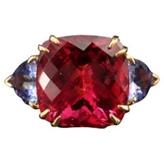 7 CT Natural Ruby Tanzanite Engagement Ring in 18K Gold, Antique Cocktail Ring
