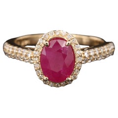 Vintage Halo 1.42 Carat Natural Ruby Diamond Art Deco Style Eternity Band Ring