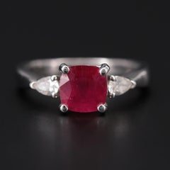 Modern 2 Carat Natural Cushion Cut Ruby Diamond Minimalist Style Engagement Ring