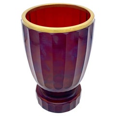 Antique Ruby Faceted Glass Beaker Gold Rim