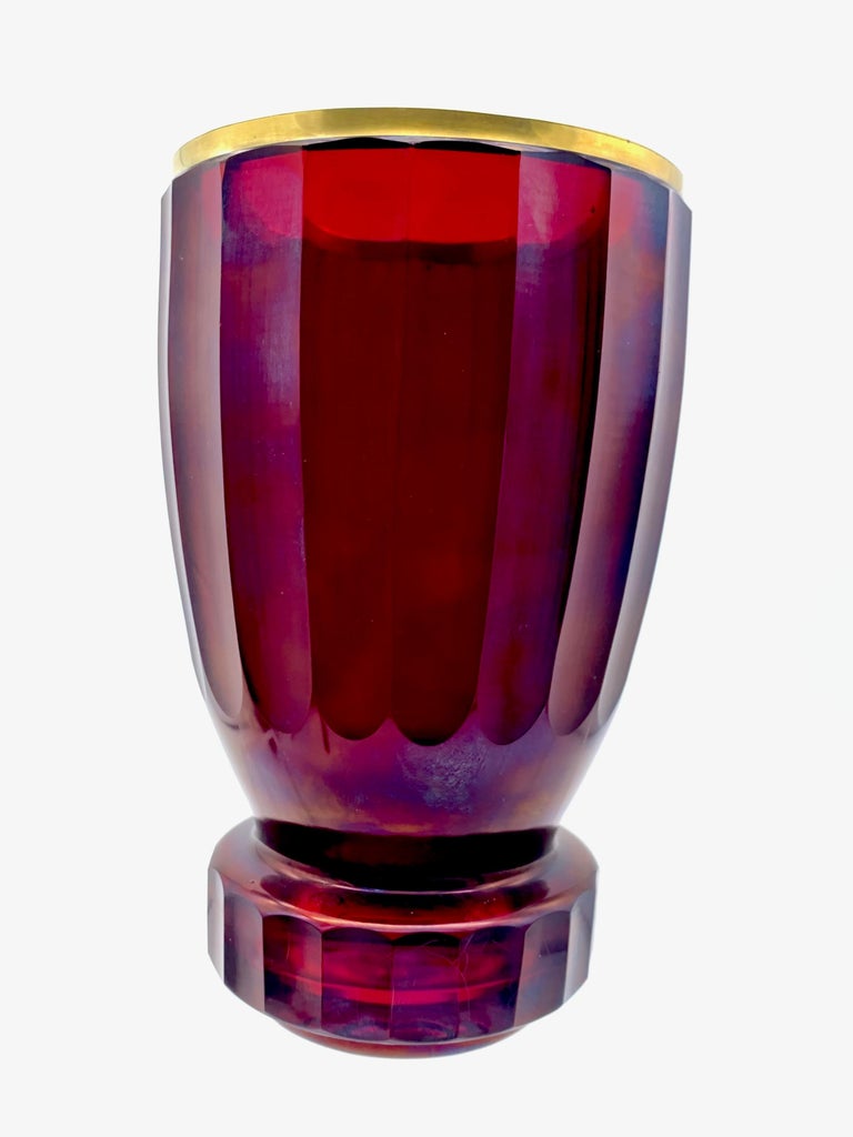 Antique Ruby Faceted Glass Beaker with Gold Rim For Sale at 1stDibs