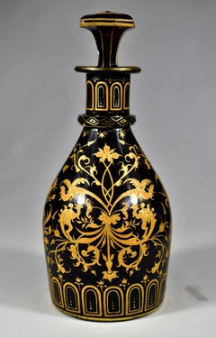 Antique Ruby Glass Decanter- Painted Gilded 19th century