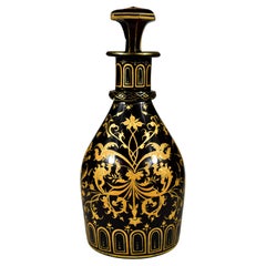 Antique Ruby Glass Decanter- Painted Gilded 19th century