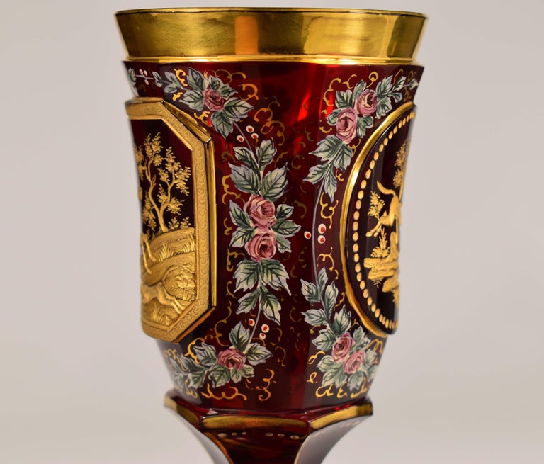 Antique Ruby Goblet, Cut, Painted and Engraved Gilt, Lady on Horseback ...