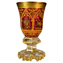 Copa antigua Rubí - Vidrio pintado de Bohemia del siglo XIX