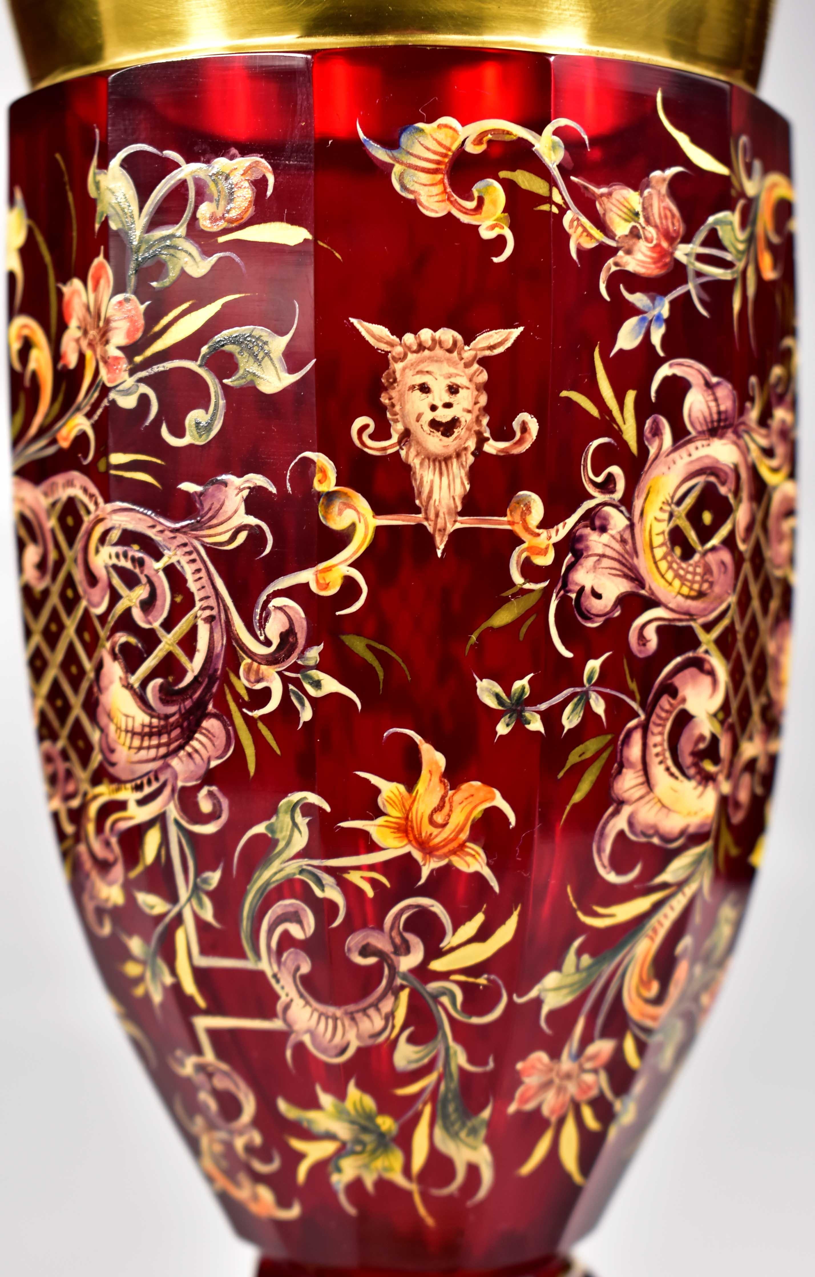 Antigua copa de Rubí Pintada Vidrio de Bohemia del siglo XX en venta 9
