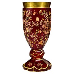 Antigua copa de Rubí Pintada Vidrio de Bohemia del siglo XX