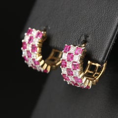 Antique Ruby Gold Earrings for her, Natural Ruby Statement Earrings