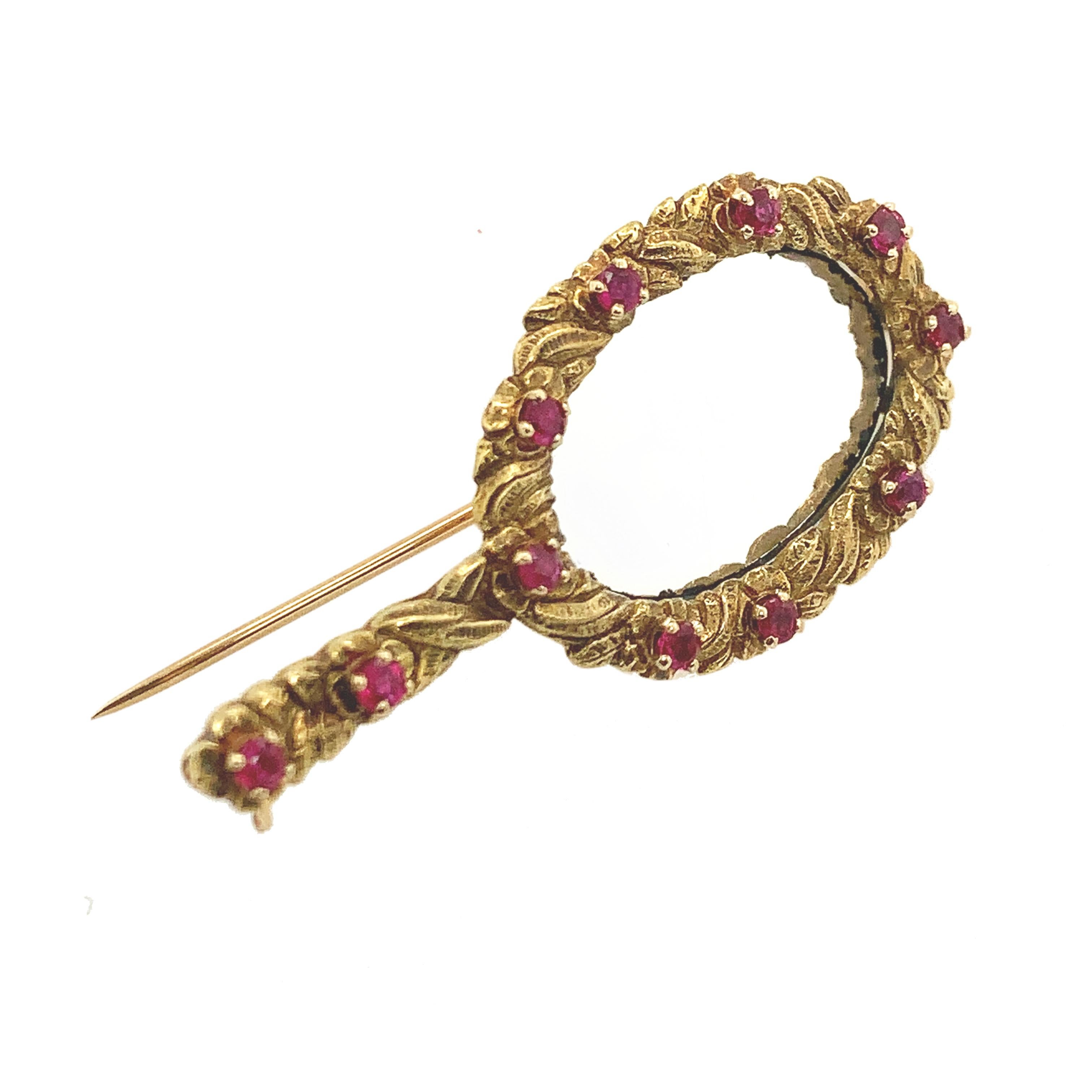 Brilliant Cut Mirror Pin Featuring rubies For Sale