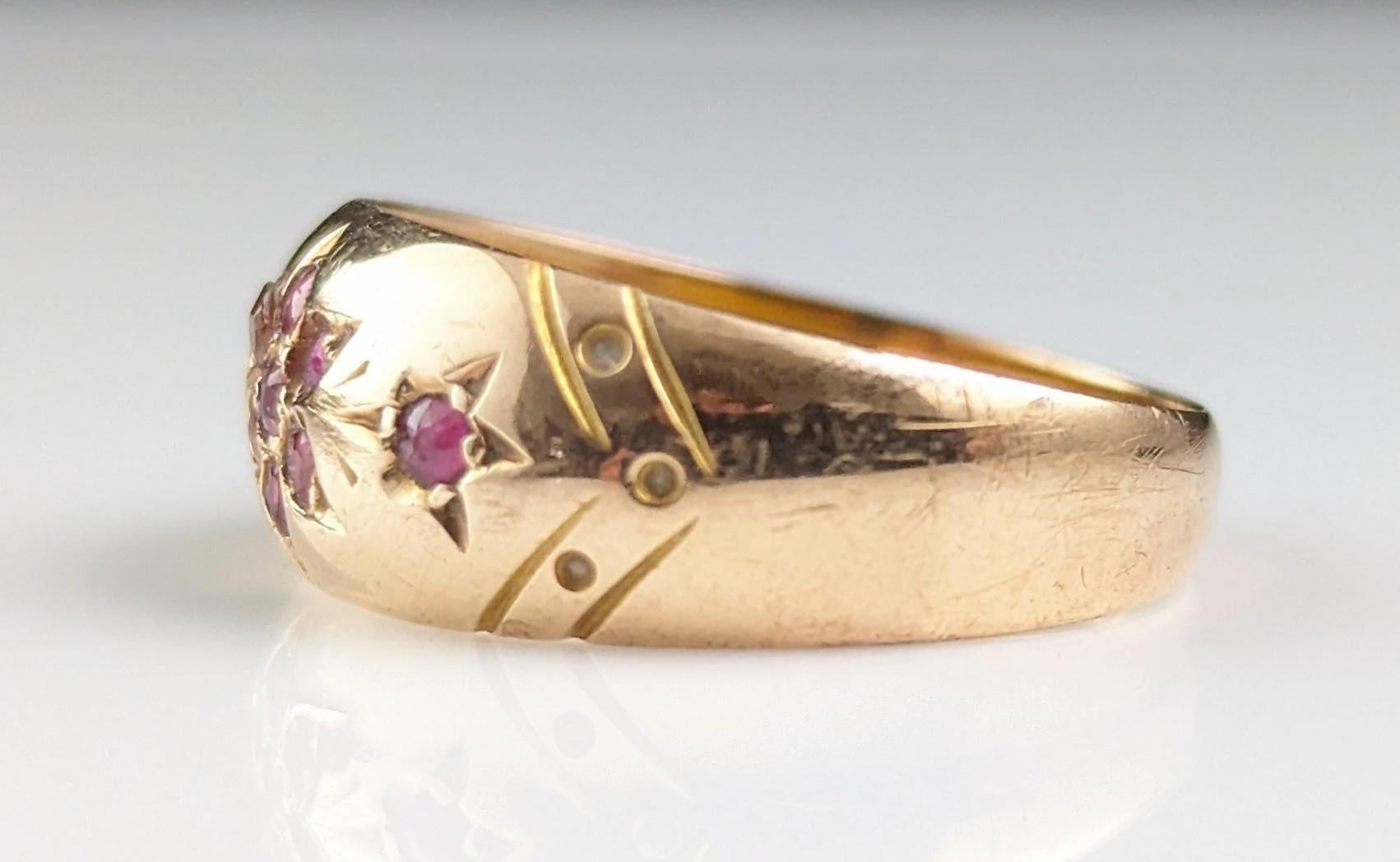Antique Ruby gypsy set ring, 15k yellow gold, Victorian  5