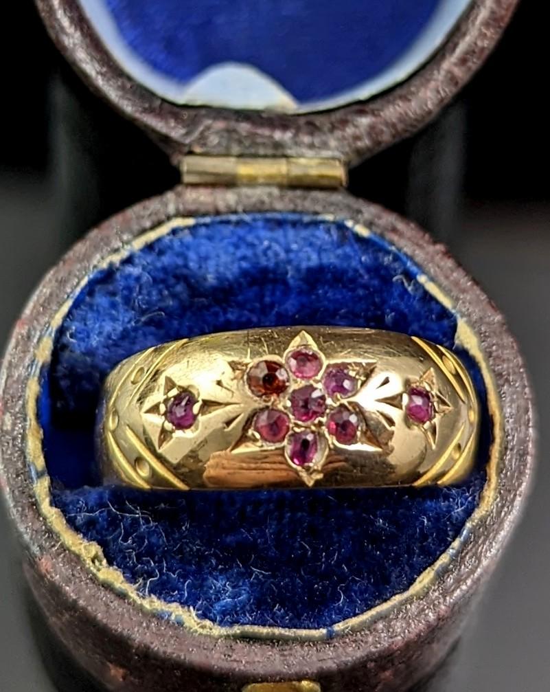 Women's Antique Ruby gypsy set ring, 15k yellow gold, Victorian 