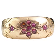 Antique Ruby gypsy set ring, 15k yellow gold, Victorian 
