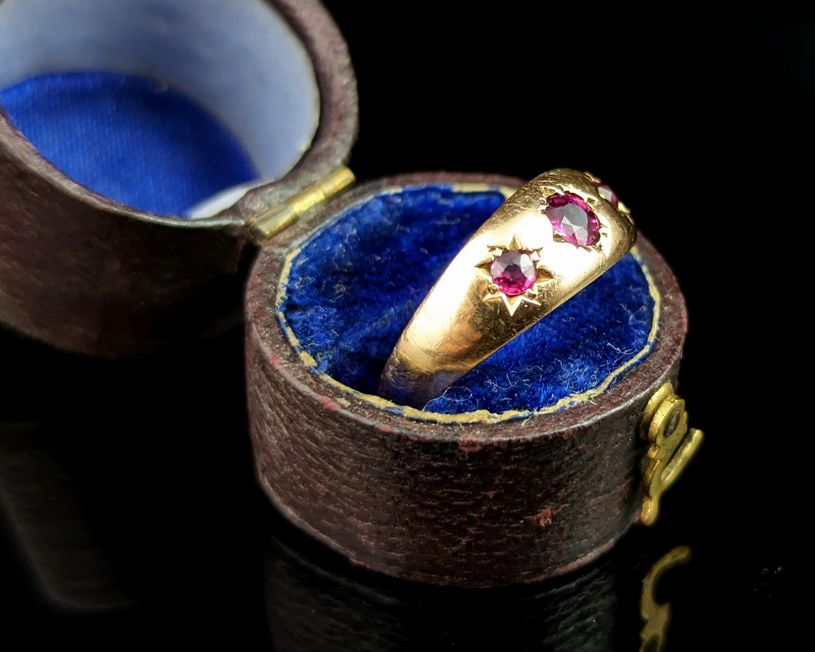 Antique Ruby Gypsy Set Ring, 18k Yellow Gold, Victorian 7