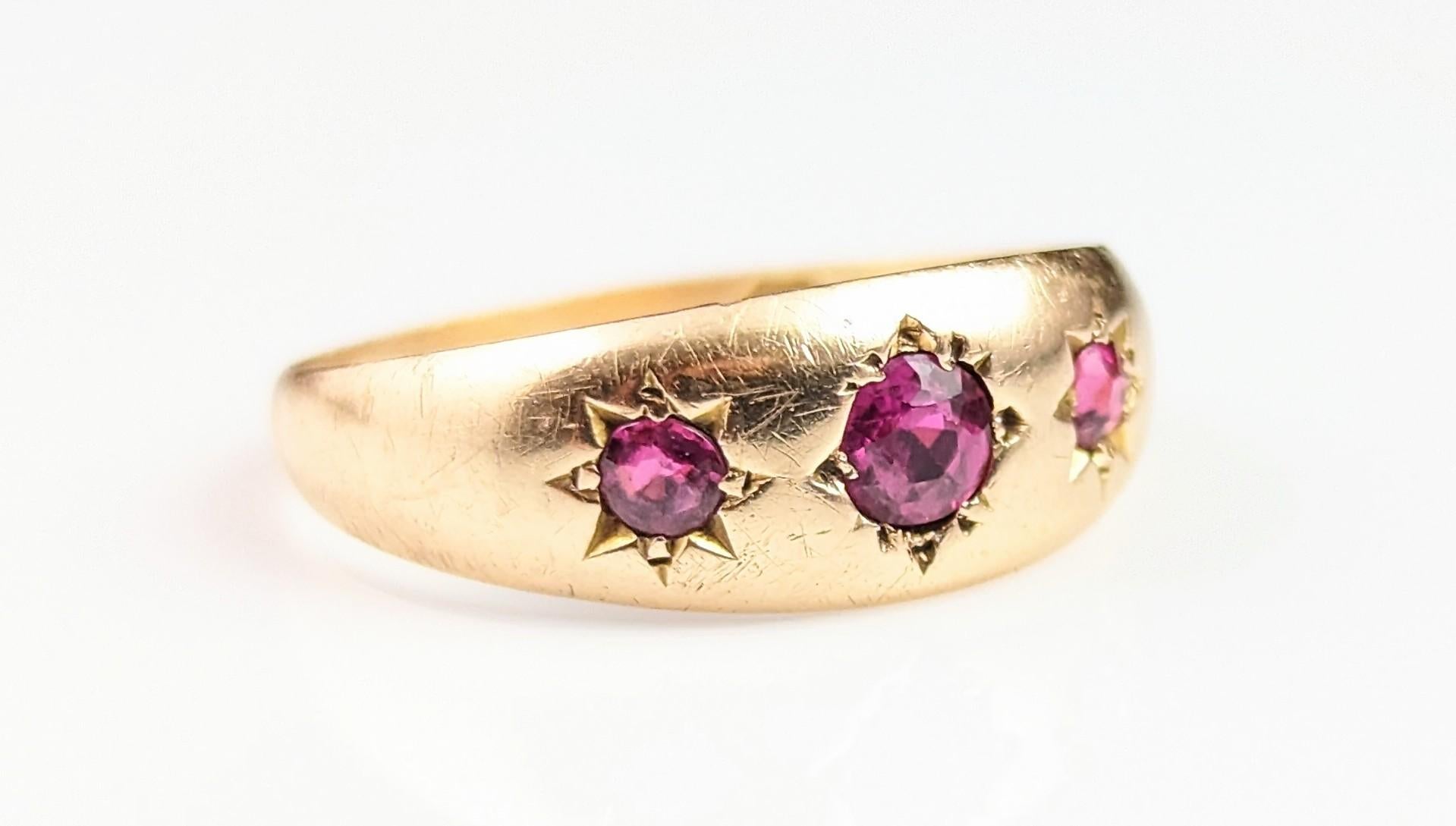 Antique Ruby Gypsy Set Ring, 18k Yellow Gold, Victorian 10