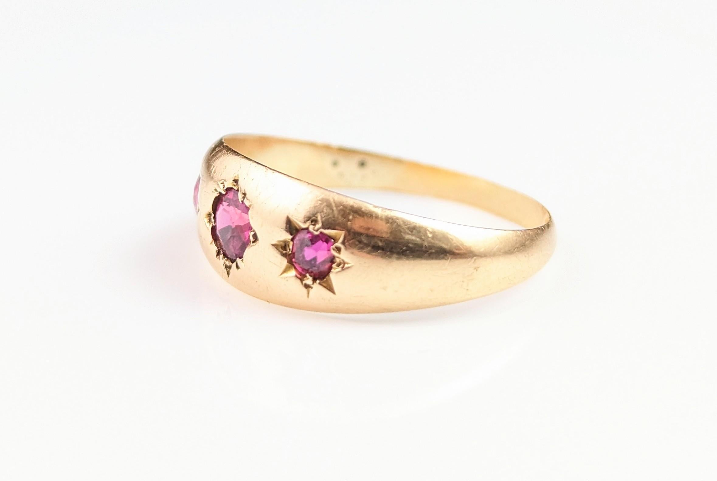 Antique Ruby Gypsy Set Ring, 18k Yellow Gold, Victorian 12