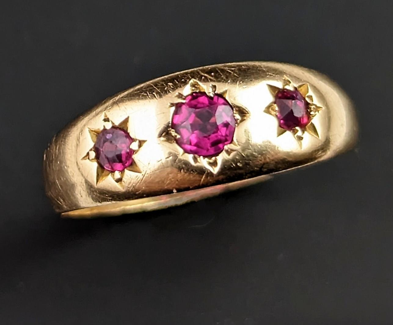 Antique Ruby Gypsy Set Ring, 18k Yellow Gold, Victorian 13