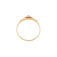 Antique Ruby & Old Cut Diamond Flower Ring in 18K Yellow Gold, Chester, 1884