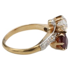 Anello in oro e platino con rubino antico e diamante naturale taglio europeo Toit Moi