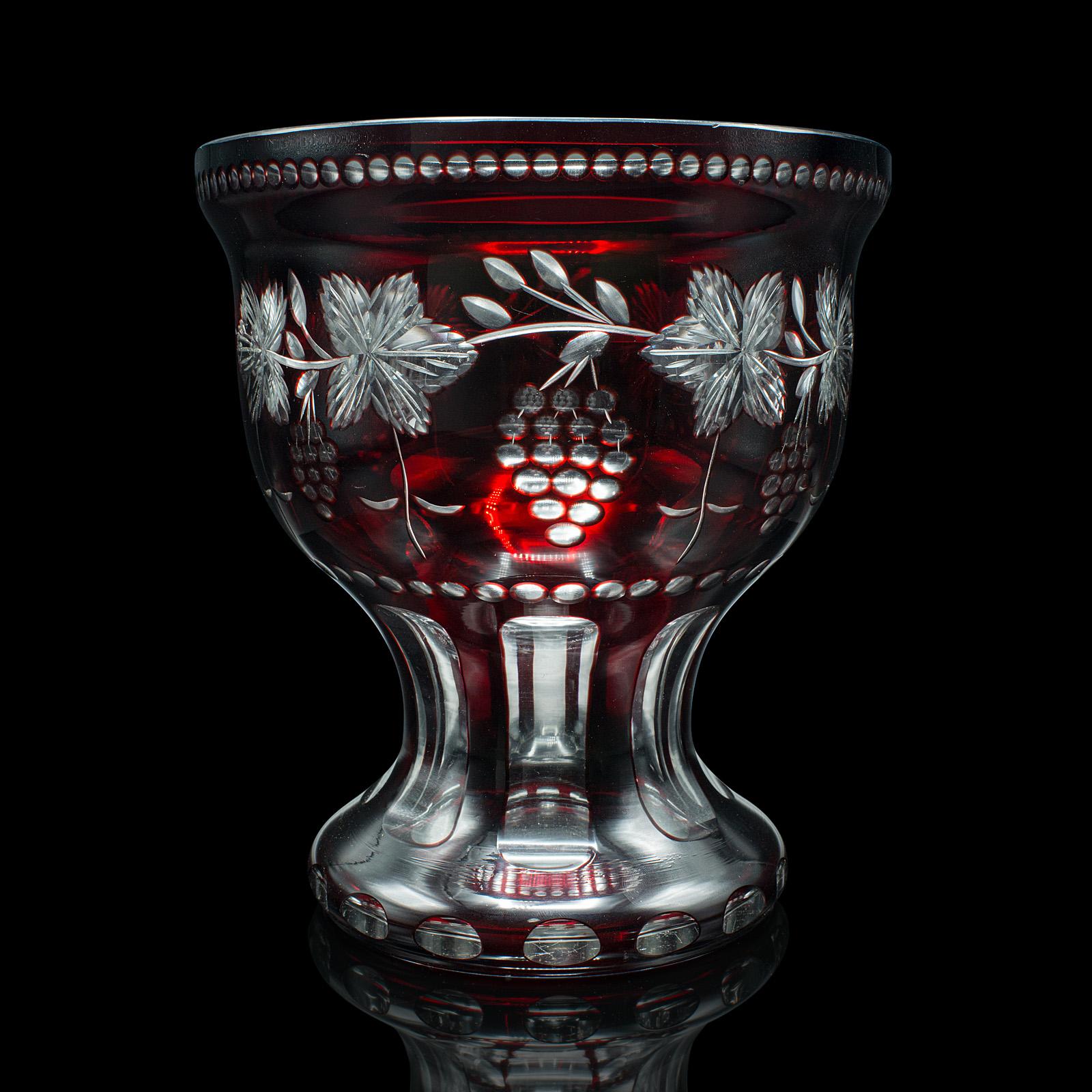 Czech Antique Ruby Pedestal Bowl, Continental, Glass, Decorative Ice Bucket, C.1920 For Sale