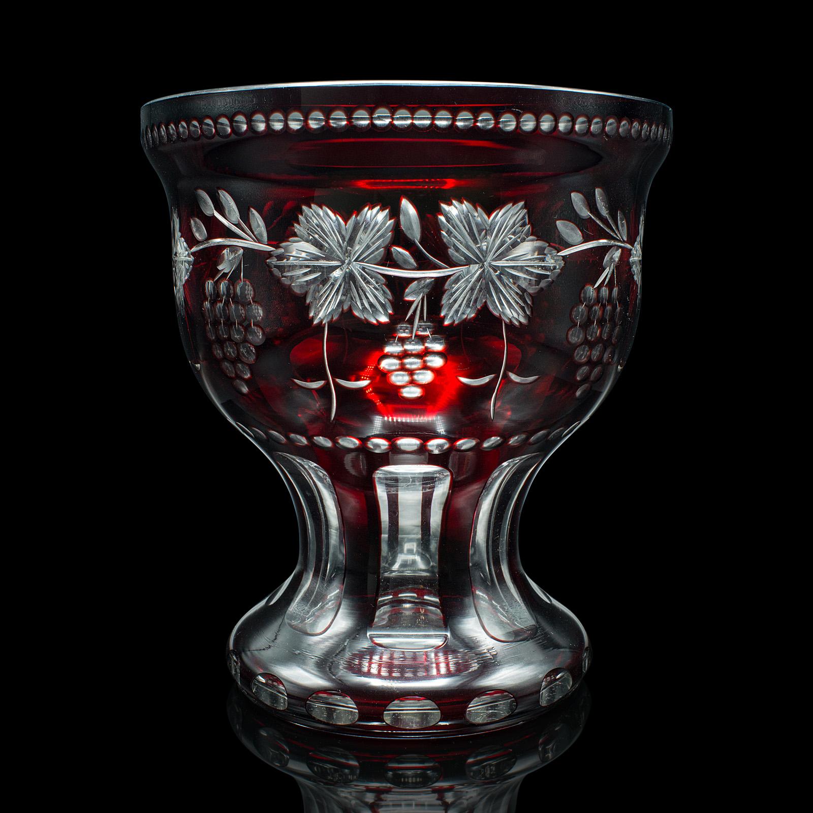 Antique Ruby Pedestal Bowl, Continental, Glass, Decorative Ice Bucket, C.1920 In Good Condition For Sale In Hele, Devon, GB