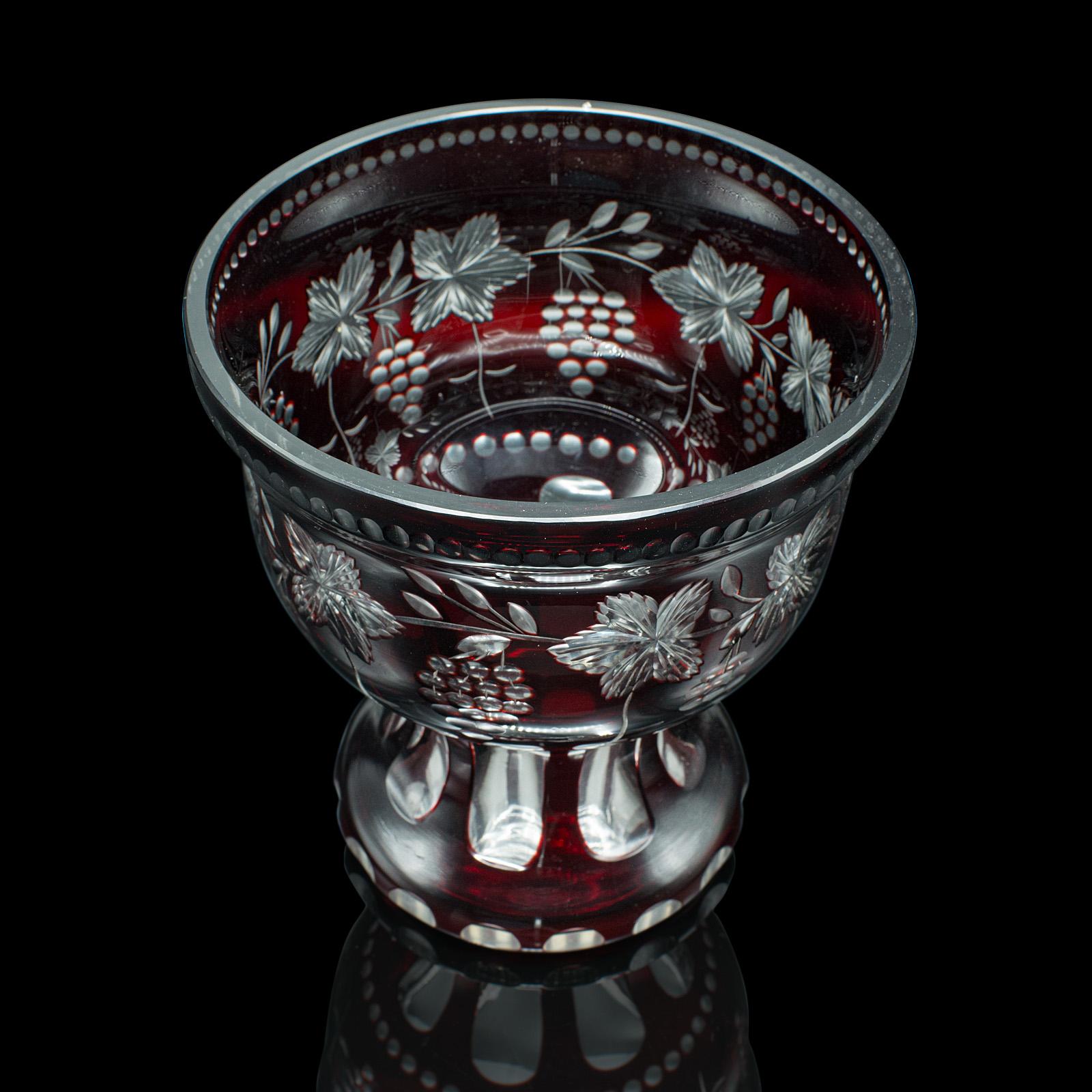 20th Century Antique Ruby Pedestal Bowl, Continental, Glass, Decorative Ice Bucket, C.1920 For Sale