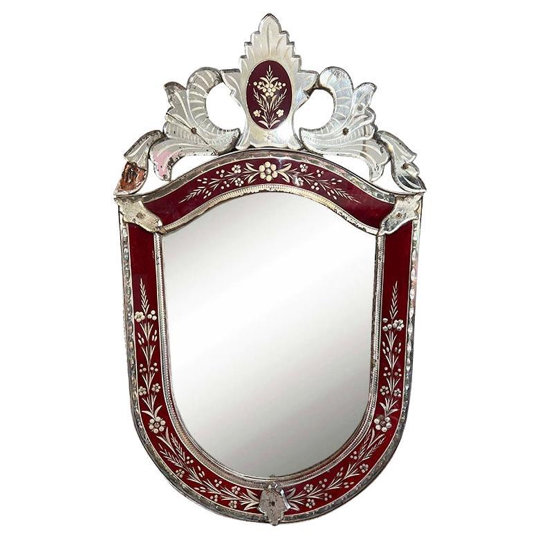 Antique Ruby Red Venetian Mirror - France For Sale