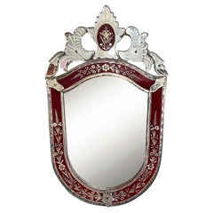 Miroir vénitien ancien rouge rubis - France