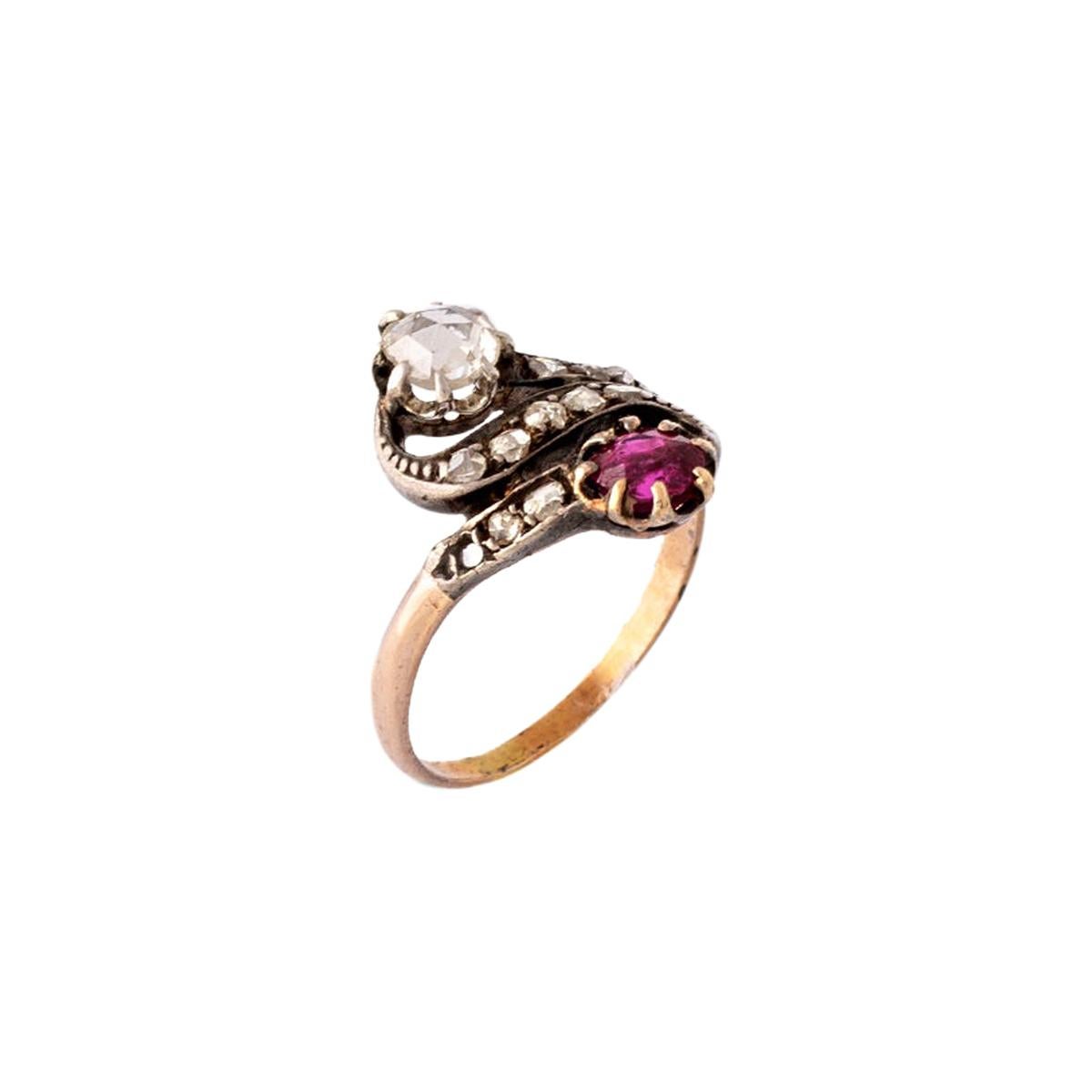 Antique Ruby Rose Cut Diamond Ring