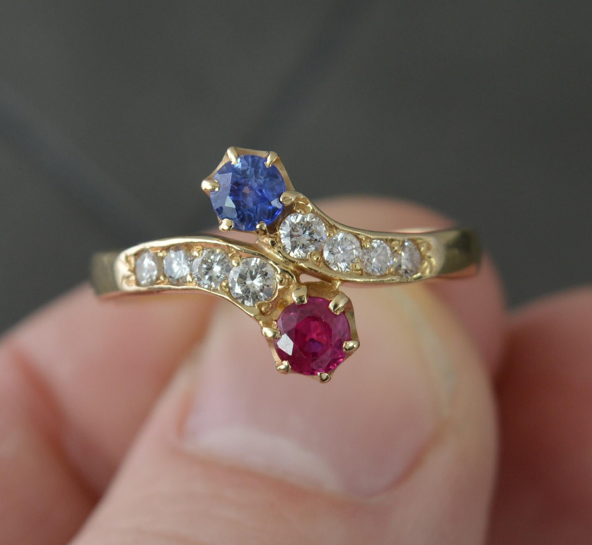 Antique Ruby Sapphire and Diamond 18ct Gold Toi Et Moi Ring 1