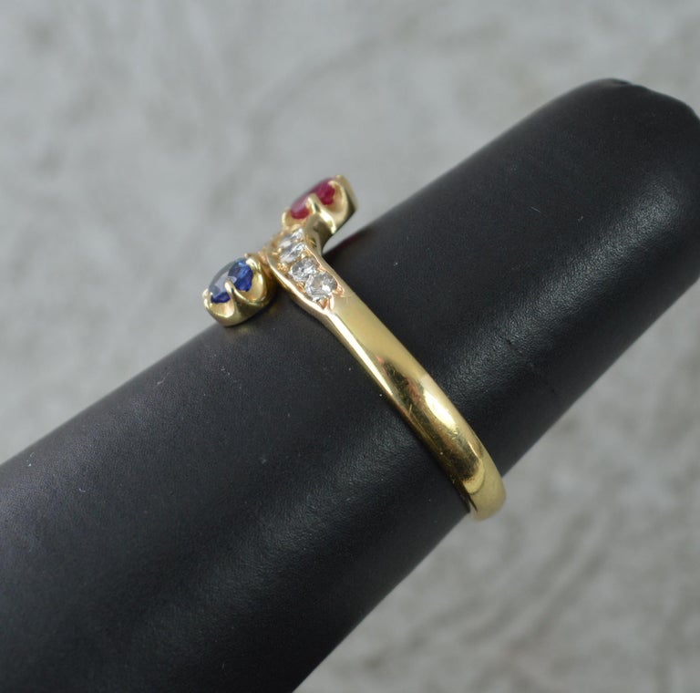 Antique Ruby Sapphire and Diamond 18ct Gold Toi Et Moi Ring For Sale 3