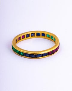 Antique Ruby, Sapphire and Emerald 18 Carat Gold Eternity Ring